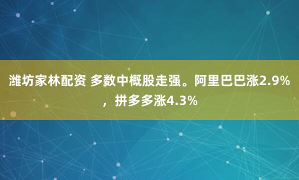 潍坊家林配资 多数中概股走强。阿里巴巴涨2.9%，拼多多涨4.3%